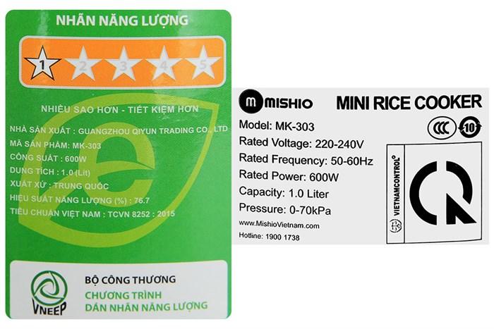 Nồi cơm điện tử áp suất Mishio 1 lít MK-303 Màu Đen