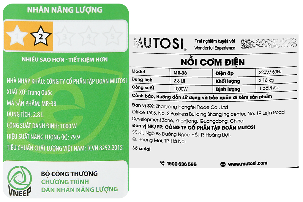 Nồi cơm nắp gài Mutosi 2.8 lít MR-38 Màu Nâu