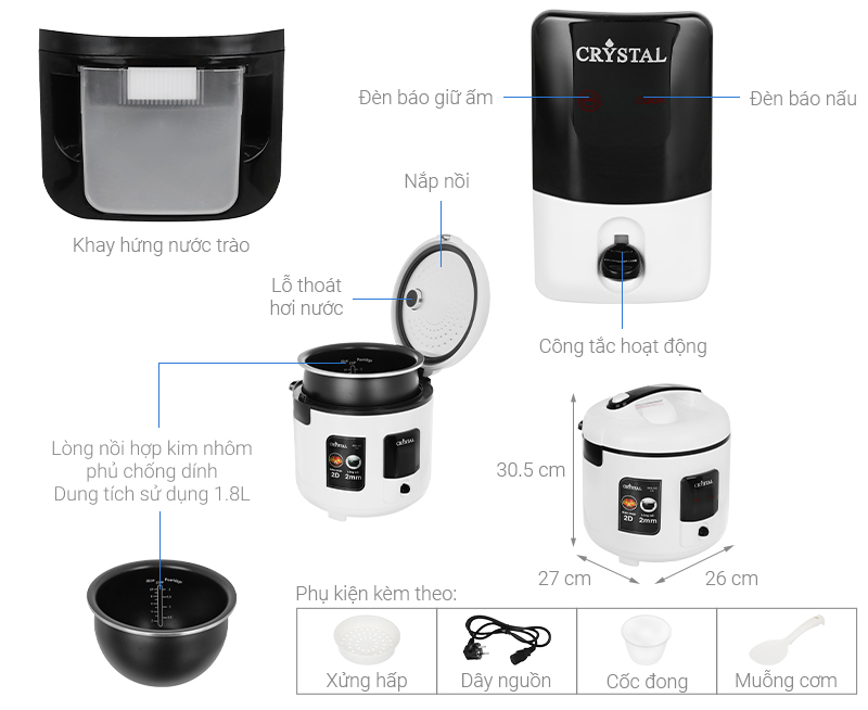 Nồi cơm nắp gài Crystal 1.8 lít BXB-50C