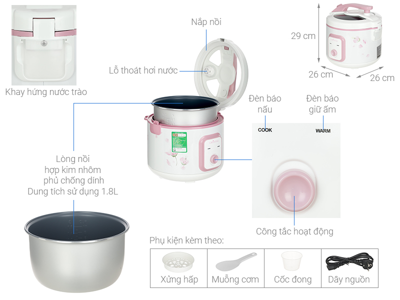 Nồi cơm nắp gài Crystal 1.8 lít X2522