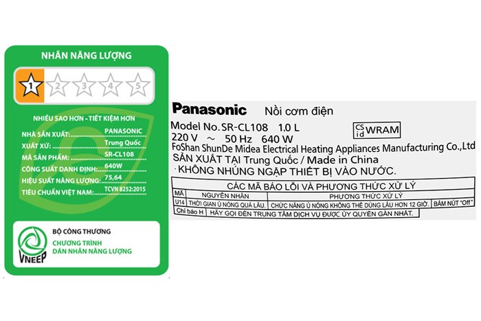 Nồi cơm điện tử Panasonic 1 lít SR-CL108WRAM Màu Trắng
