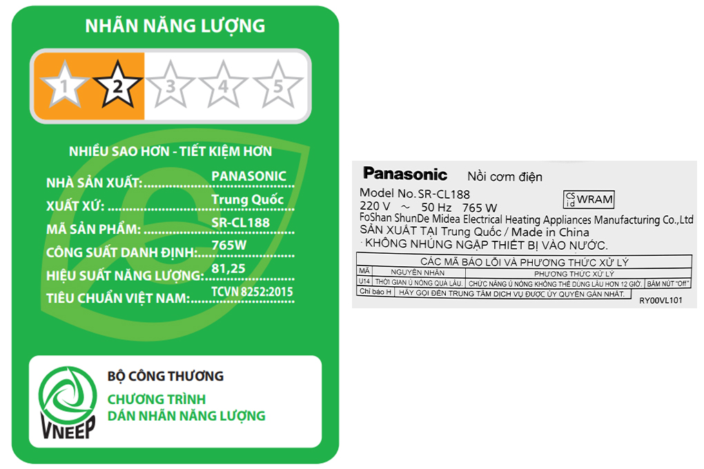 Nồi cơm điện tử Panasonic 1.8 lít SR-CL188WRAM Màu Trắng