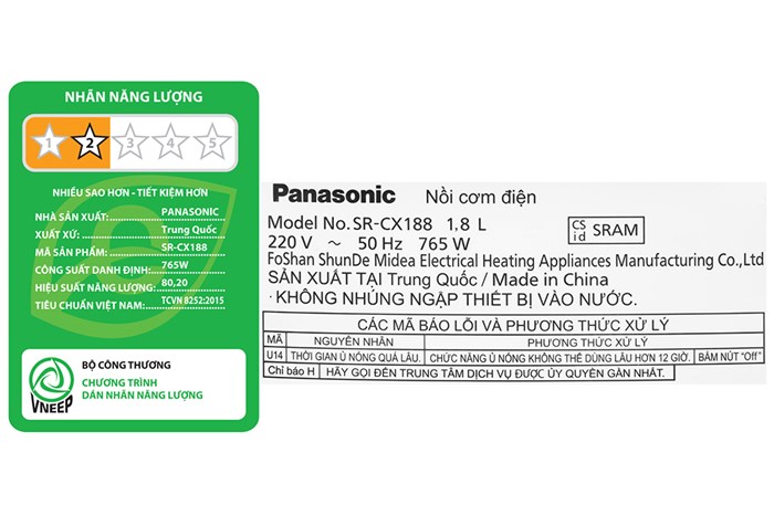 Nồi cơm điện tử Panasonic 1.8 lít SR-CX188SRAM Màu Trắng