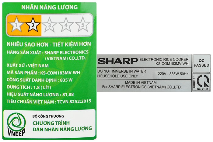 Nồi cơm điện tử Sharp 1.8 lít KS-COM183MV-WH Màu Trắng