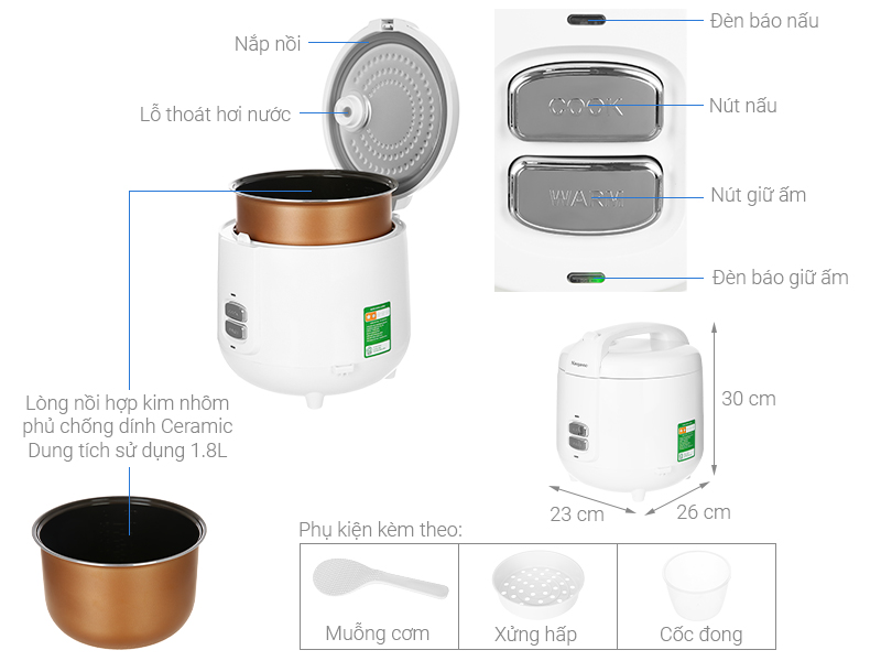 Nồi cơm nắp gài Kangaroo 1.8 lít KG18RC9