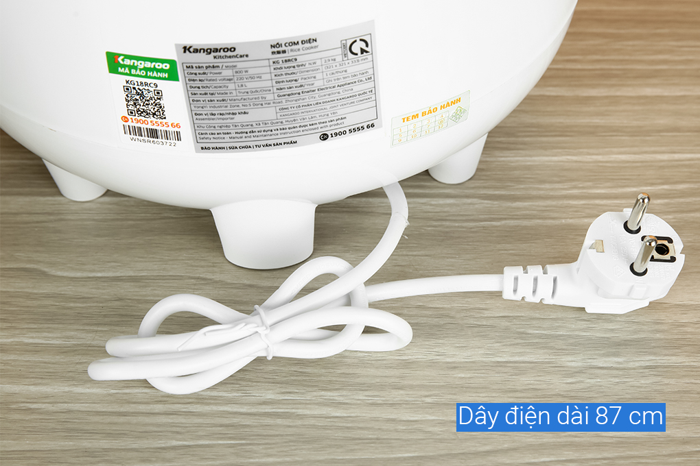 Nồi cơm nắp gài Kangaroo 1.8 lít KG18RC9 Màu Trắng