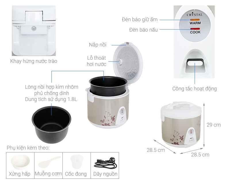 Nồi cơm nắp gài Crystal 1.8 lít JRC-180FE