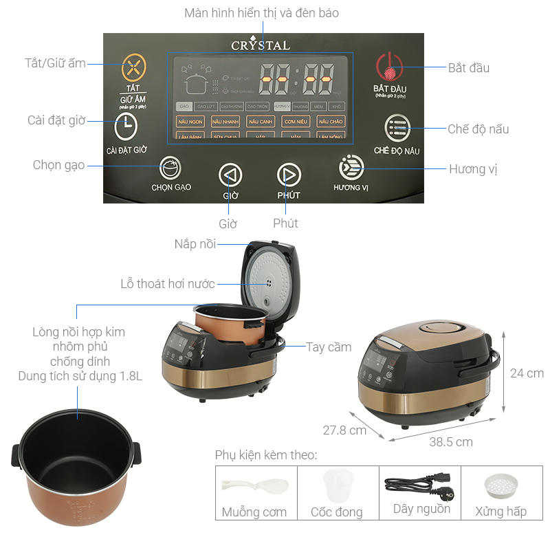 Nồi cơm điện tử Crystal 1.8 lít JS-E50C