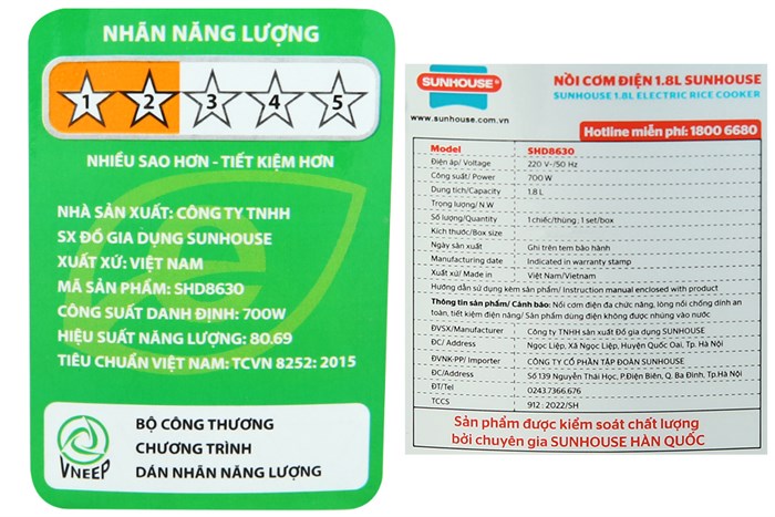 Nồi cơm nắp gài Sunhouse 1.8 lít SHD8630 Màu Xám đậm