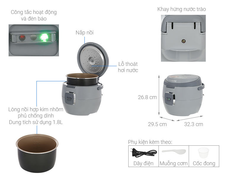 Nồi cơm nắp gài Sunhouse 1.8 lít SHD8663G