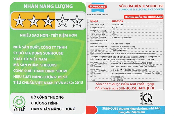 Nồi cơm nắp gài Sunhouse 3 lít SHD8309 Màu Xanh than
