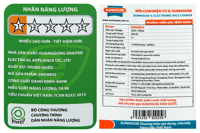 Nồi cơm điện tử Sunhouse 1 lít SHD8802 Màu Xanh dương đậm