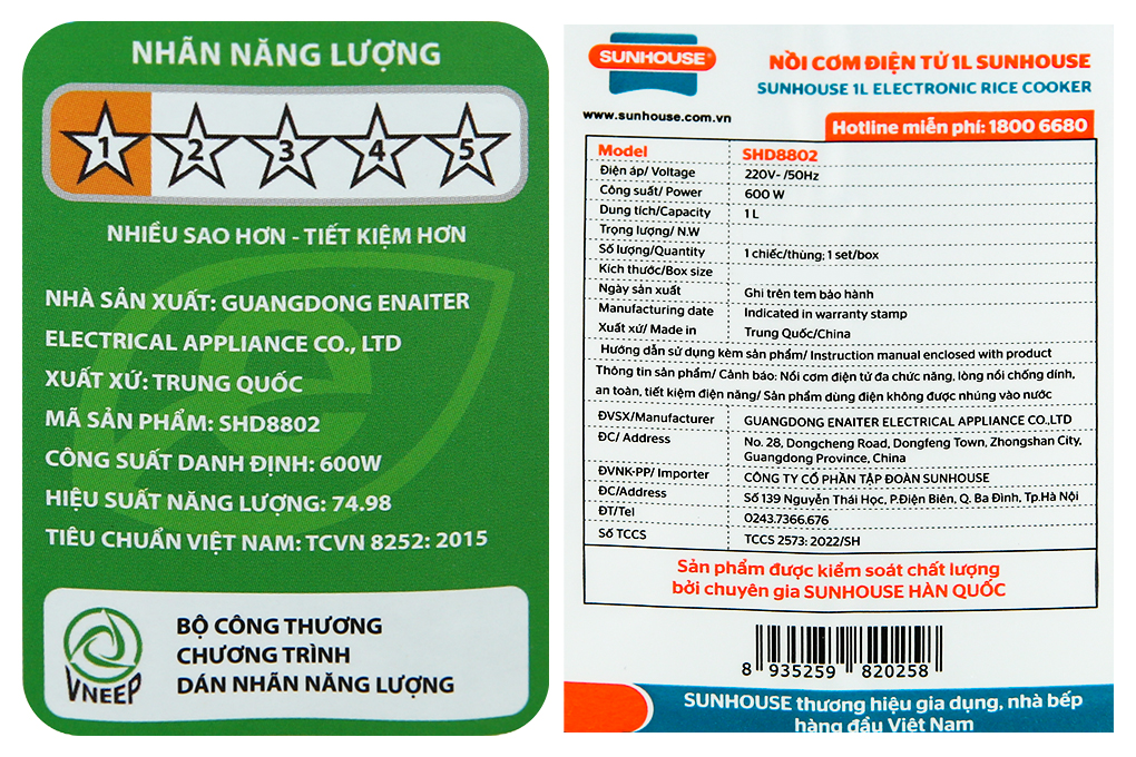 Nồi cơm điện tử Sunhouse 1 lít SHD8802 Màu Xanh dương đậm