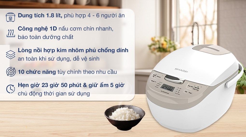 Nồi cơm điện tử Sharp 1.8 lít KS-COM191EV-WH