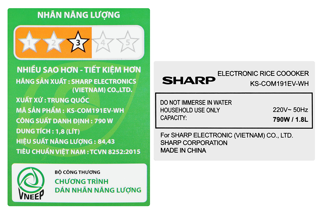 Nồi cơm điện tử Sharp 1.8 lít KS-COM191EV-WH Màu Trắng