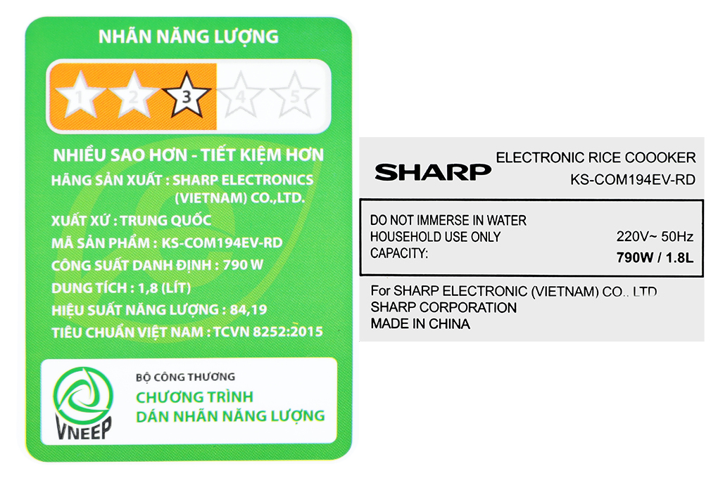 Nồi cơm điện tử Sharp 1.8 lít KS-COM194EV-RD Màu Đỏ đô