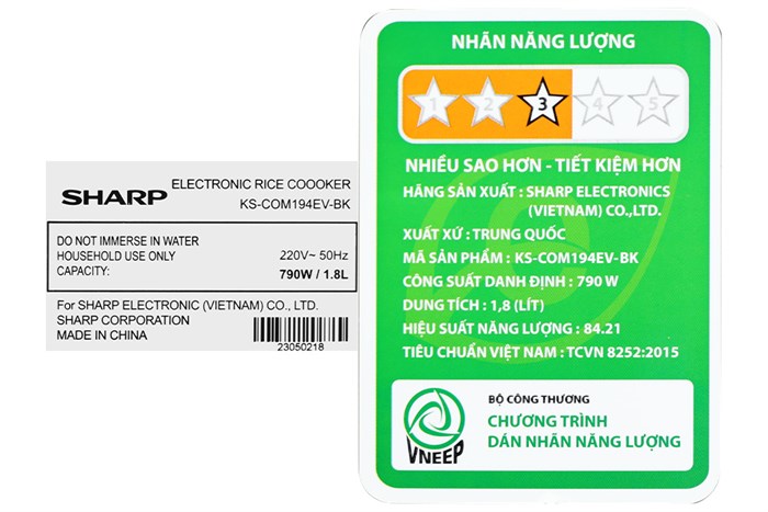 Nồi cơm điện tử Sharp 1.8 lít KS-COM194EV-BK Màu Đen - Xám