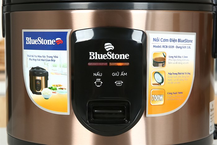 Nồi cơm nắp gài BlueStone 1.8 lít RCB-5519 Màu Đen - Vàng đồng