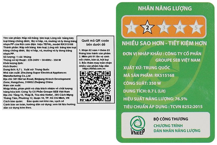 Nồi cơm điện tử Tefal 0.7 lít RK515168 Màu Trắng