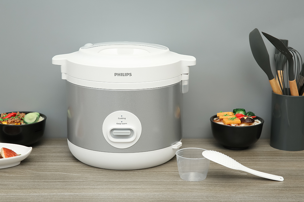Nồi cơm nắp gài Philips 1.8 lít HD3008/30 Màu Trắng - Xám