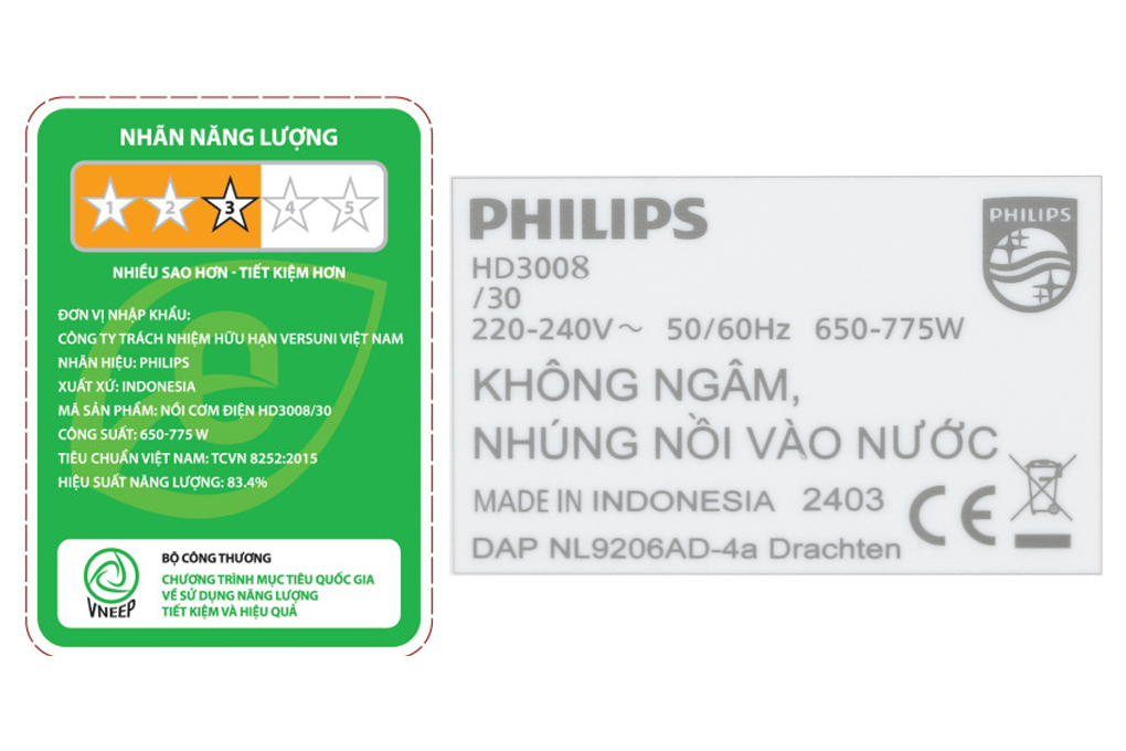 Nồi cơm nắp gài Philips 1.8 lít HD3008/30 Màu Trắng - Xám
