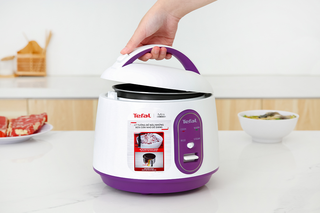 Nồi cơm nắp gài Tefal 0.7 lít RK224168 Màu Trắng - Tím