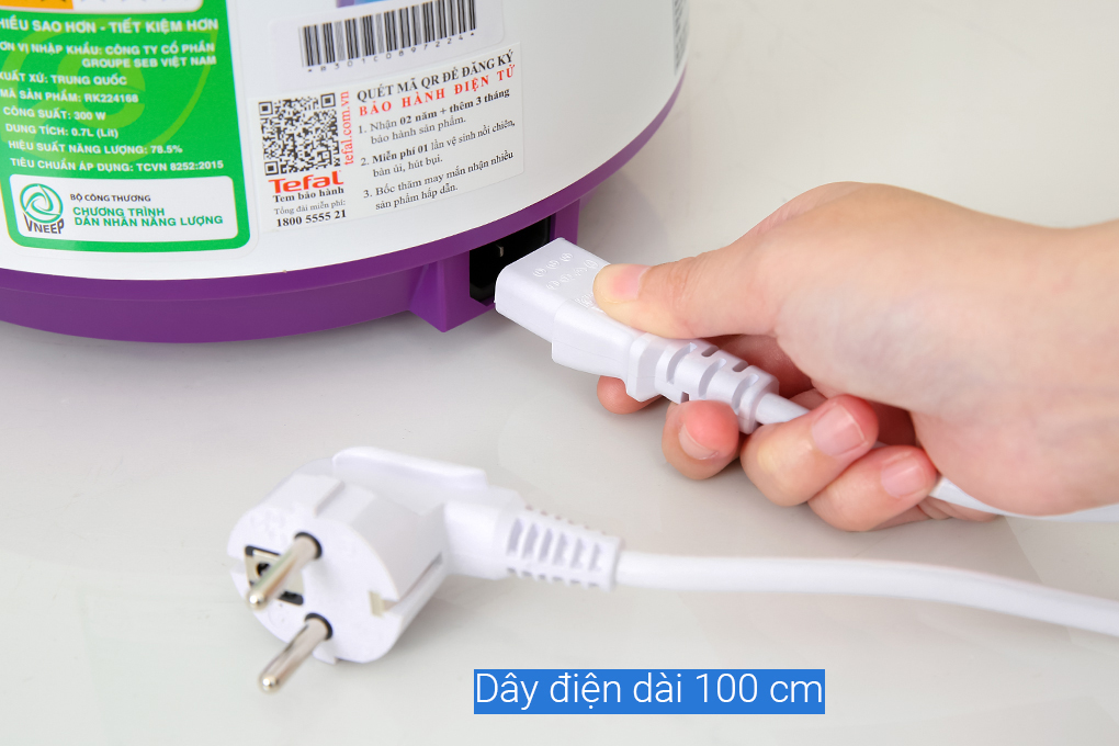 Nồi cơm nắp gài Tefal 0.7 lít RK224168 Màu Trắng - Tím