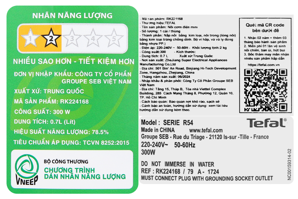 Nồi cơm nắp gài Tefal 0.7 lít RK224168 Màu Trắng - Tím