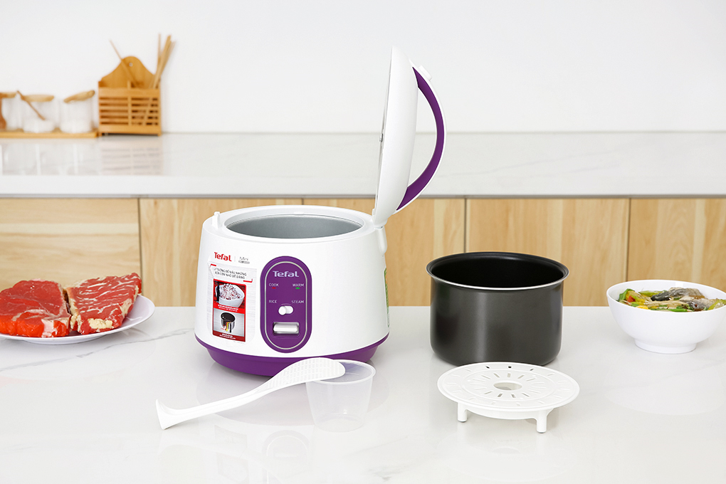 Nồi cơm nắp gài Tefal 0.7 lít RK224168 Màu Trắng - Tím