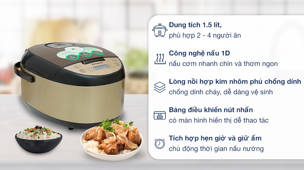 Nồi cơm điện tử Kangaroo 1.5 lít KG15RCE2