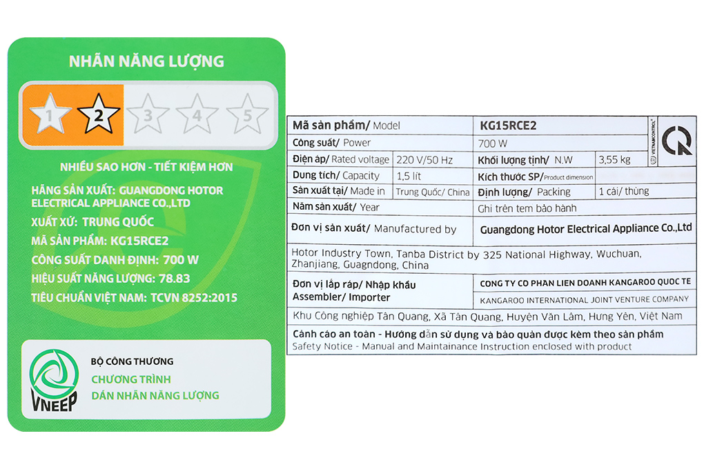 Nồi cơm điện tử Kangaroo 1.5 lít KG15RCE2 Màu Vàng