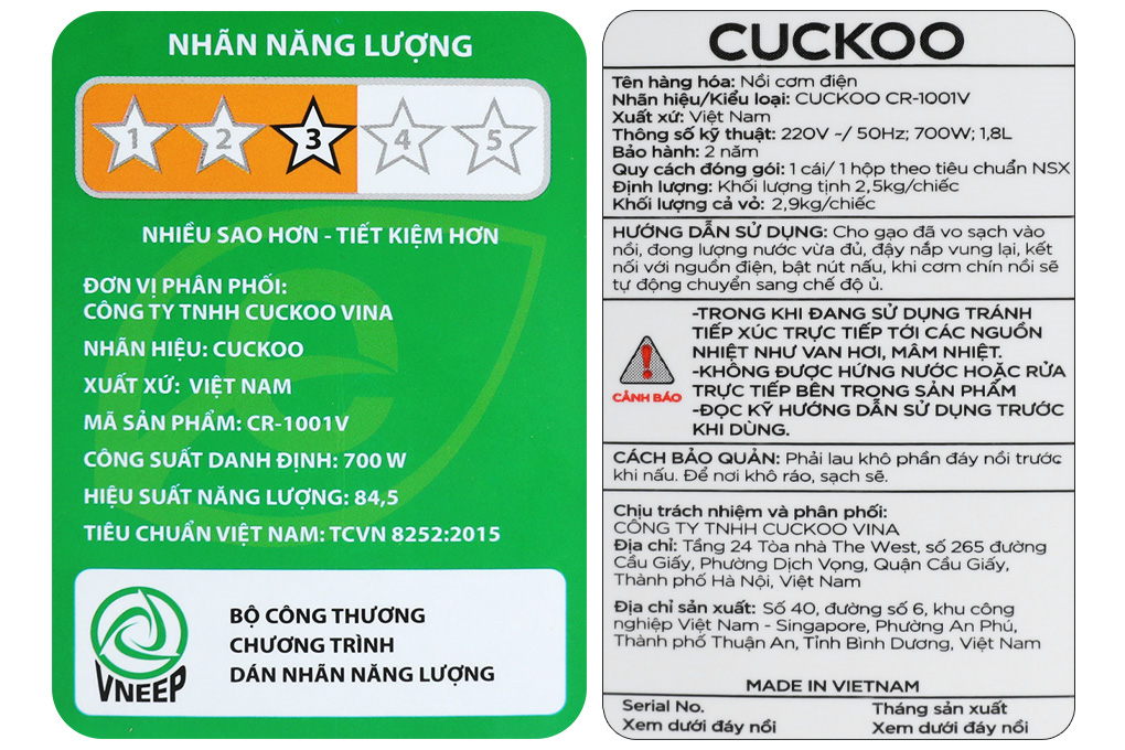 Nồi cơm nắp gài Cuckoo 1.8 lít CR-1001V/RDWHCRVNCV Màu Đỏ