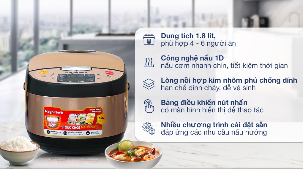 Nồi cơm điện tử Nagakawa 1.8 lít NER5556