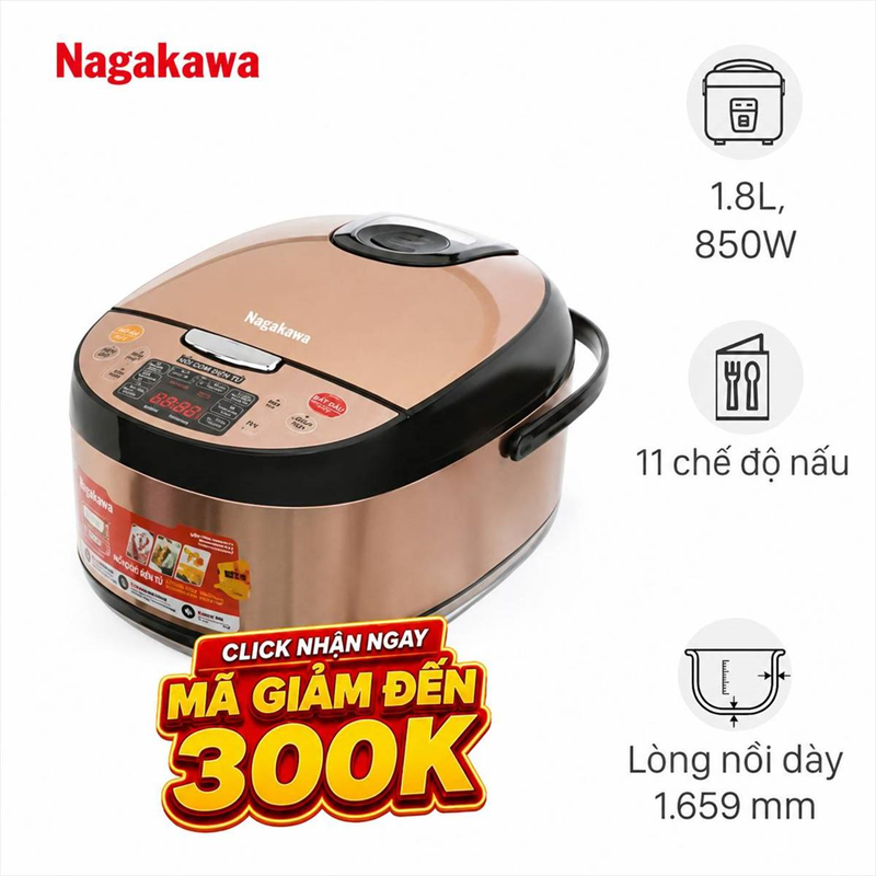 Nồi cơm điện tử Nagakawa 1.8 lít NER5556