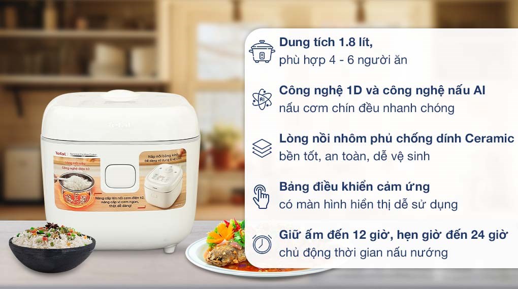 Nồi cơm điện tử Tefal 1.8 lít Delirice RK7711Y0