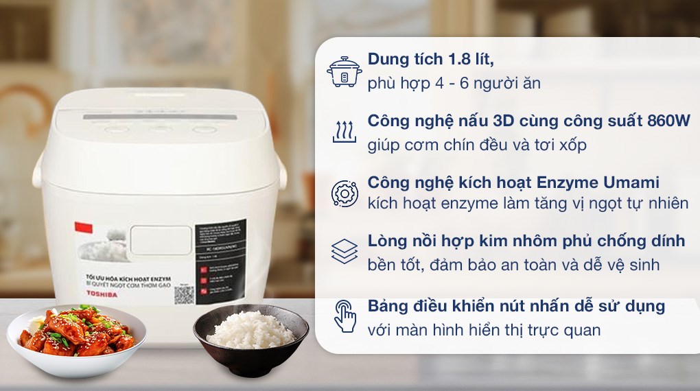 Nồi cơm điện tử Toshiba 1.8 lít RC-18DR5UVN(W)