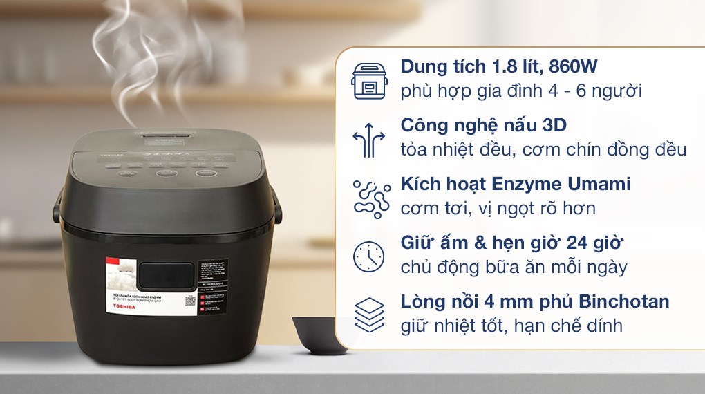 Nồi cơm điện tử Toshiba 1.8 lít RC-18DR5UVN(H)