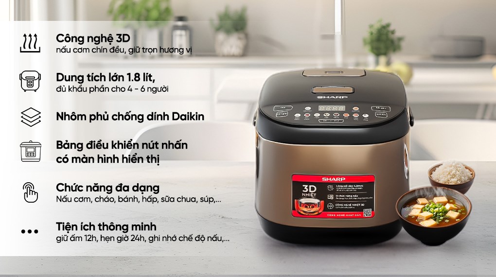 Nồi cơm điện tử Sharp 1.8 lít KS-TH18E2O-RS