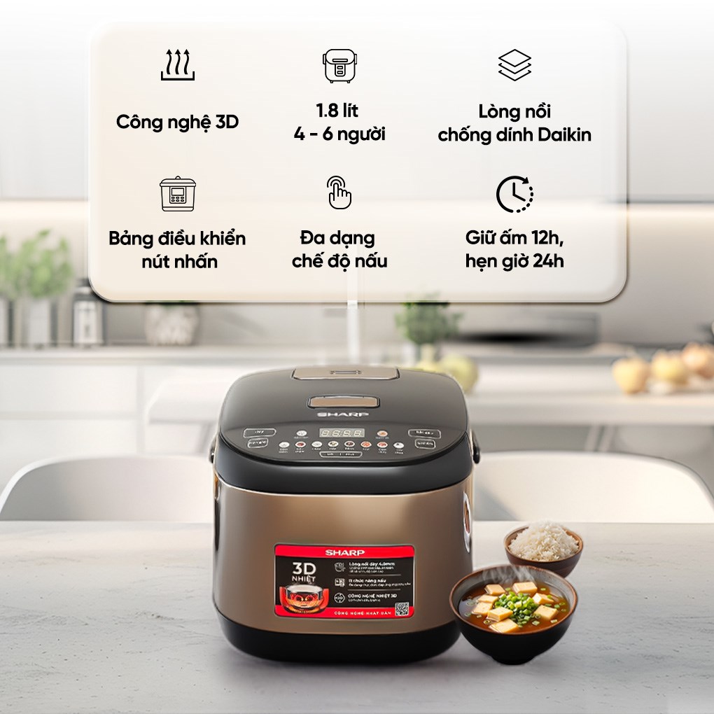 Nồi cơm điện tử Sharp 1.8 lít KS-TH18E2O-RS