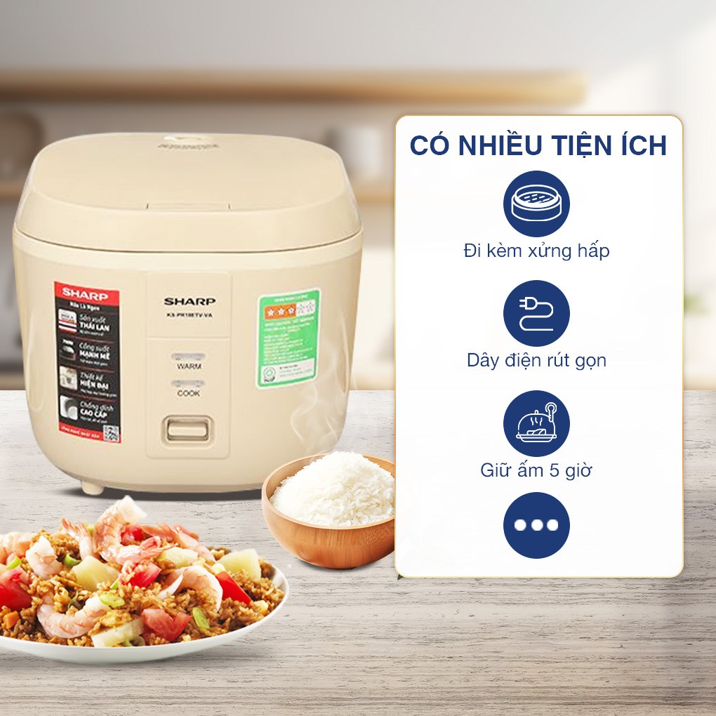 Nồi cơm nắp gài Sharp 1.8 lít KS-PR18ETV-VA
