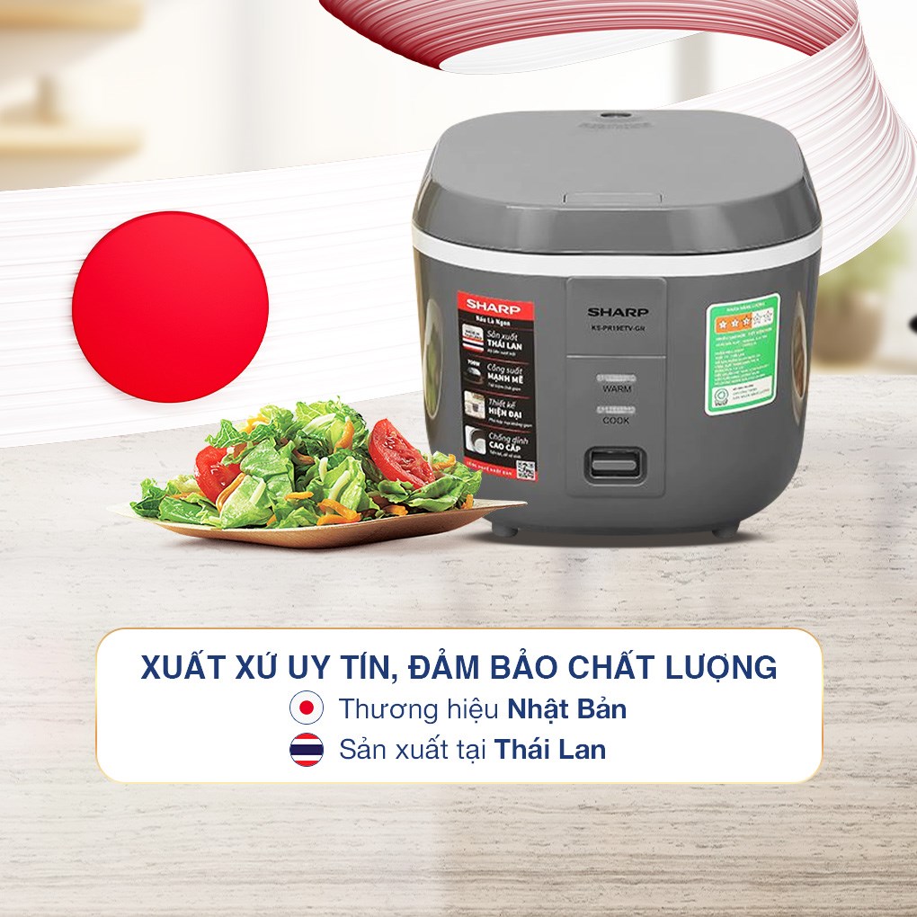 Nồi cơm nắp gài Sharp 1.8 lít KS-PR19ETV-GR - 9