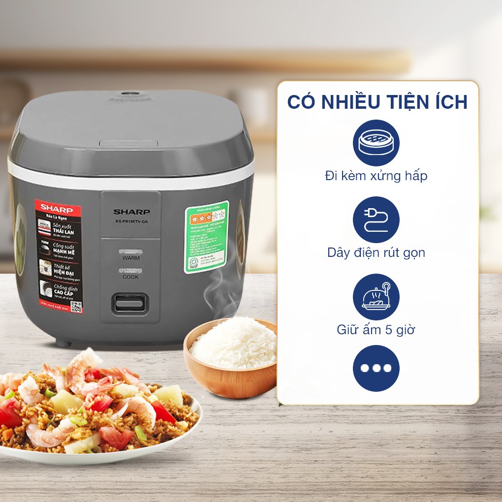 Nồi cơm nắp gài Sharp 1.8 lít KS-PR19ETV-GR - 2