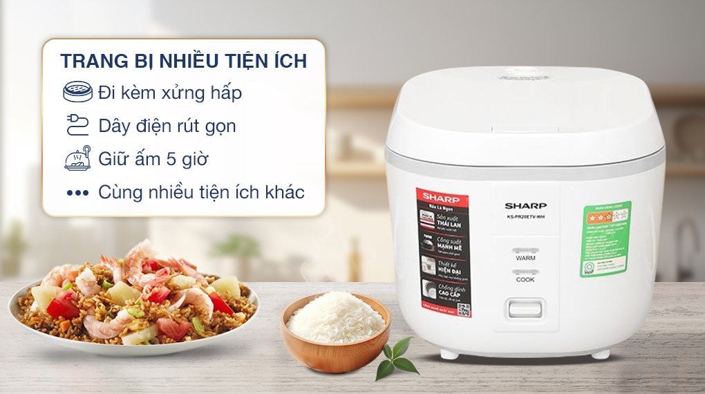 Nồi cơm nắp gài Sharp 1.8 lít KS-PR20ETV-WH