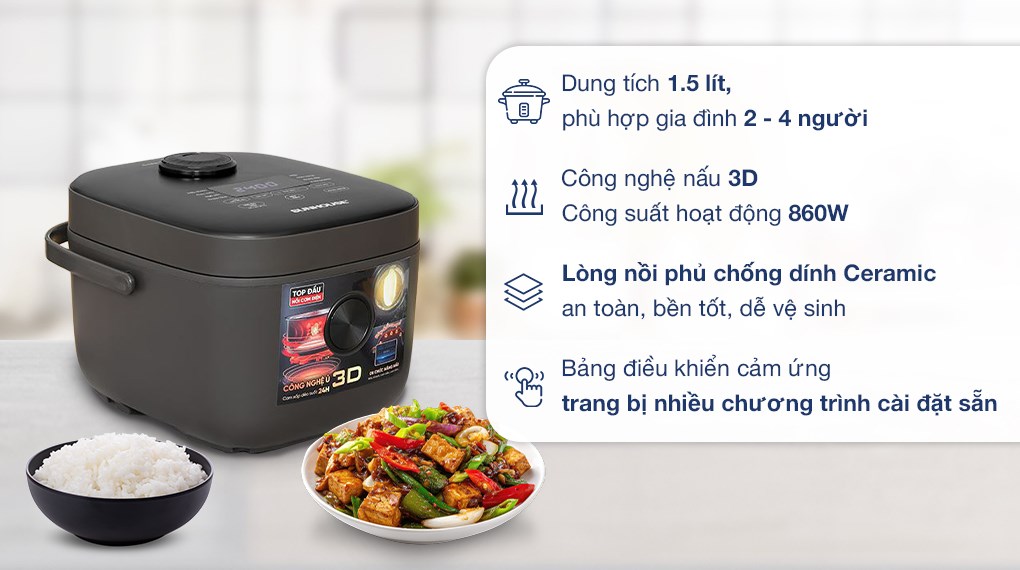 Nồi cơm điện tử Sunhouse 1.5 lít SHD8823