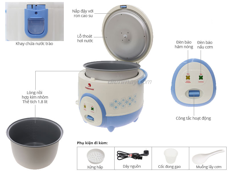 Nồi cơm điện Happycook 1.8 lít HC-180A