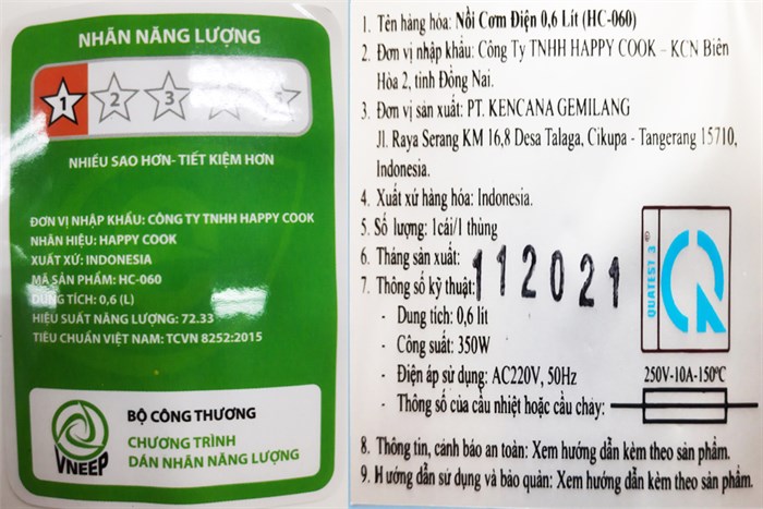 Nồi cơm nắp gài Happycook 0.6 lít HC-060 Màu Trắng - Xanh