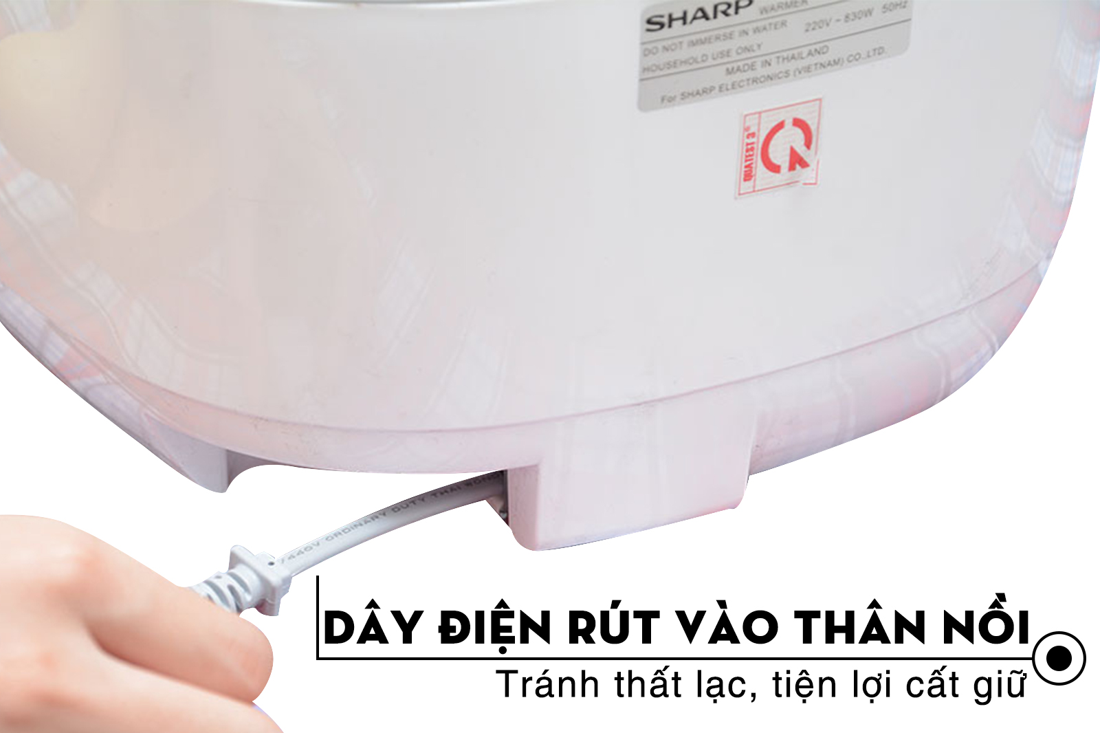 Nồi cơm điện tử Sharp 1.8 lít KS-COM18V có dây điện rút vào thân