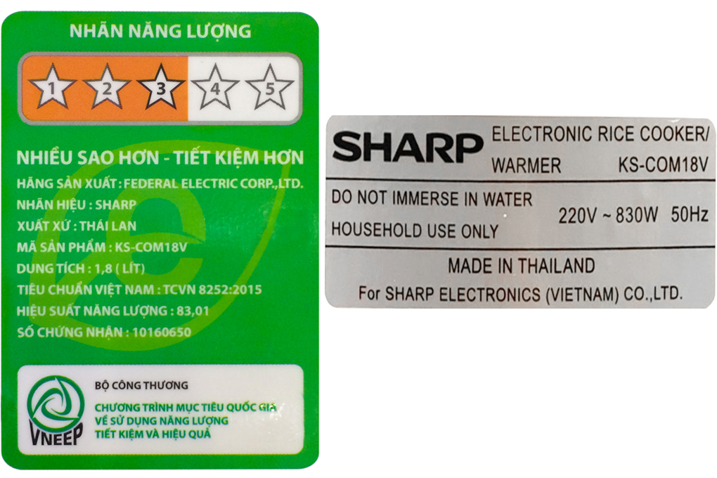 Nồi cơm điện tử Sharp 1.8 lít KS-COM18V Màu Trắng - Xám