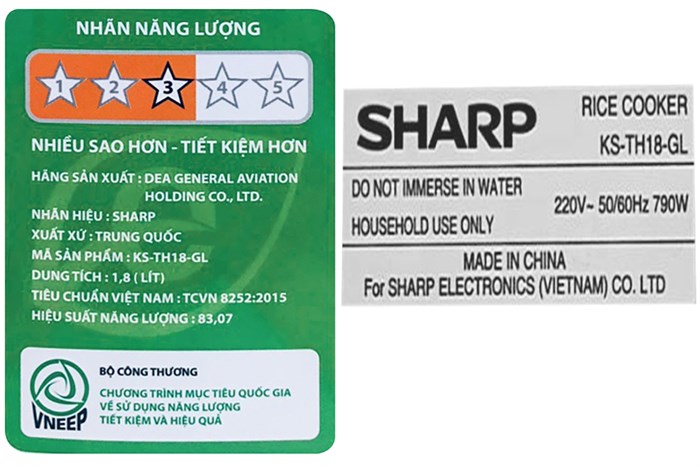 Nồi cơm điện tử Sharp 1.8 lít KS-TH18-GL Màu Nâu nhạt