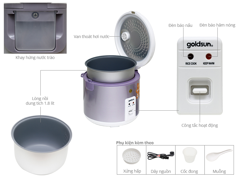 Nồi cơm điện Goldsun 1.8 lít ARC-G18SA2